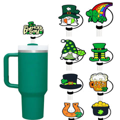 9pcs St. Patricks Day Straw Cover Cap for Stanley Cup Reusable 10mm Silione Straw Toppers for Stanley 30 & 40 Oz Tumbler with Handle Hoilday Tumbler Accessories (St Patricks Day)
