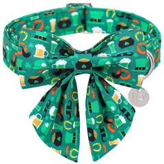 UP URARA PUP St. Patricks Day Dog Collar with Bow Tie Cotton St. Patricks Day Bowtie Collar for Girl Boy Dog Lucky Shamrock Dog Collar with Metal Buckle Spring L Neck 16-24in