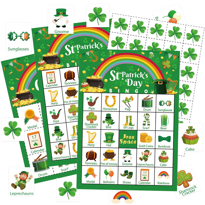 Leezead St Patricks Day Bingo Games Cards for Adult Boy Girl 24 Players St Patricks Day Party Bingo Games Irish Shamrock Bingo Cards for Saint Patricks Day Family School Classroom Activities